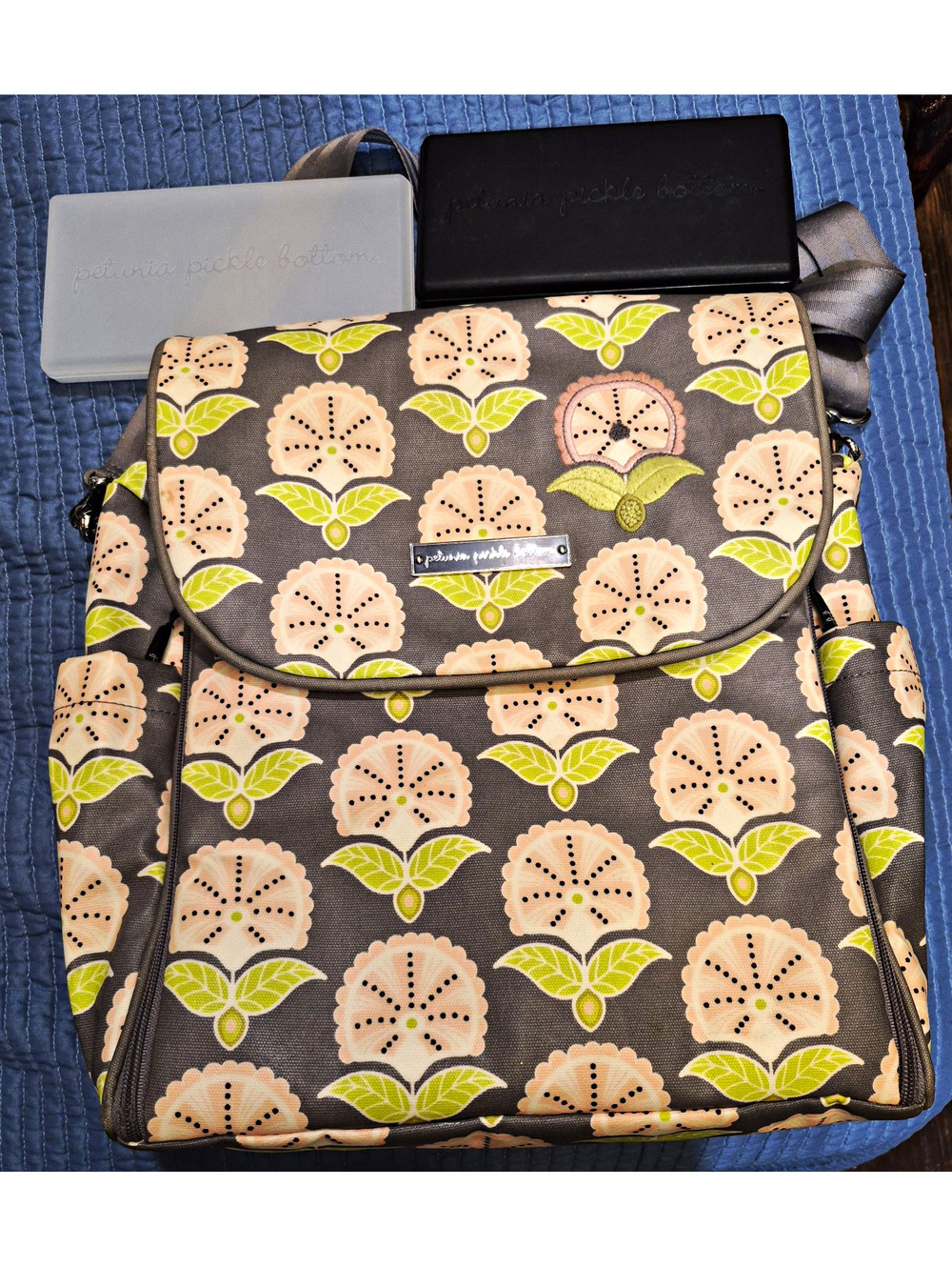 Petunia Pickle Bottom Floral Diaper Bag Gray/Pink/Green